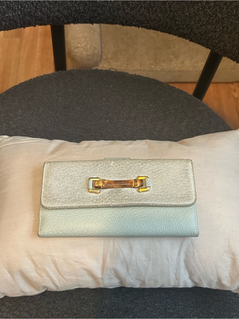 Gucci Vintage 90’s Suede & Leather Bamboo Wallet in Pale Blue